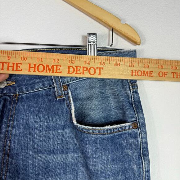 Lucky Brand Dungarees Loose Fit Short Length Jeans Mens 34x27 Blue Raw Hem Baggy - Picture 9 of 13